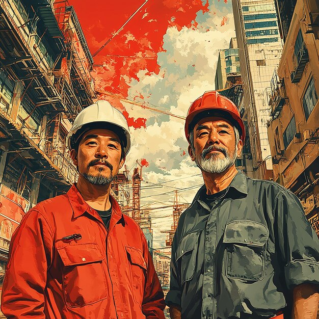 A split image depicting a US factory worker on one side and a Chinese factory worker on the other, symbolizing the competition and labor dynamics in the US-China trade relationship.