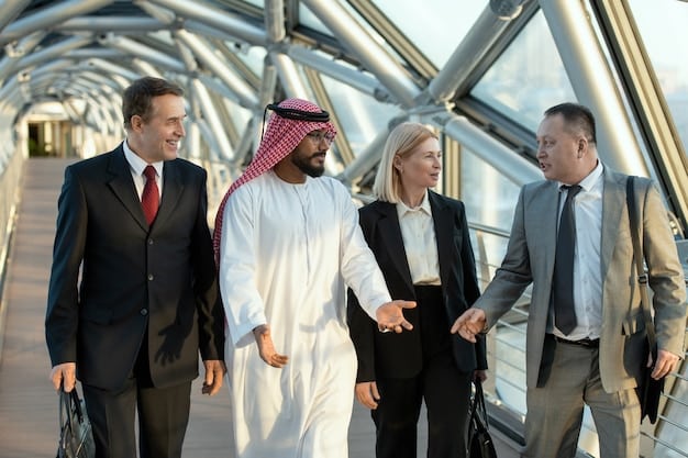 A photograph of a US Secretary of State shaking hands with leaders from various Middle Eastern countries, representing US diplomatic efforts in the region.