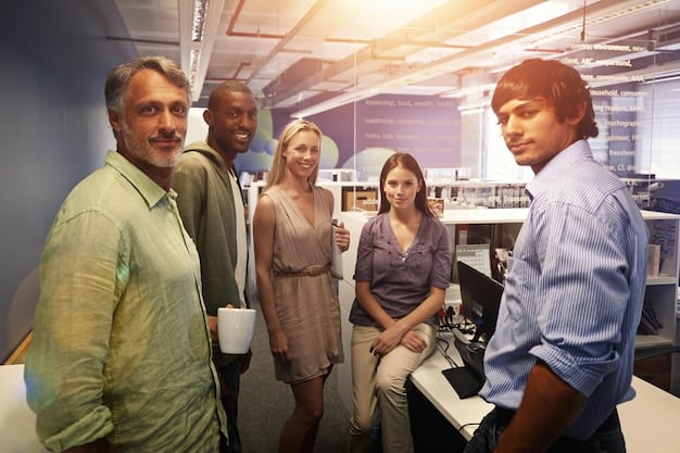 A close-up shot of a diverse group of employees working collaboratively in a modern small business office, highlighting teamwork and the role of small businesses in providing employment opportunities.