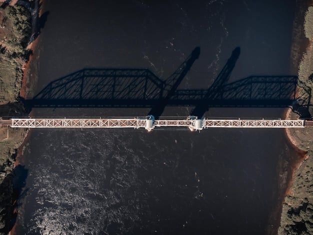 A high-angle view of a newly constructed bridge, showcasing modern engineering and infrastructure development.