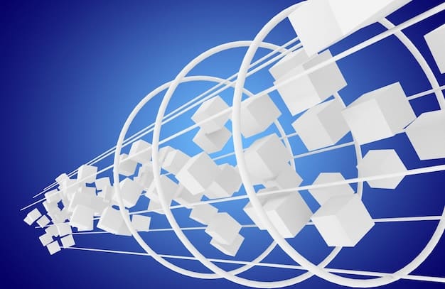 A visual representation of a global supply chain network. Blocks representing different stages of the supply chain (manufacturing, shipping, delivery) are linked together, forming a chain. Each block displays timestamped data, highlighting the traceability aspect of blockchain in supply chain management.