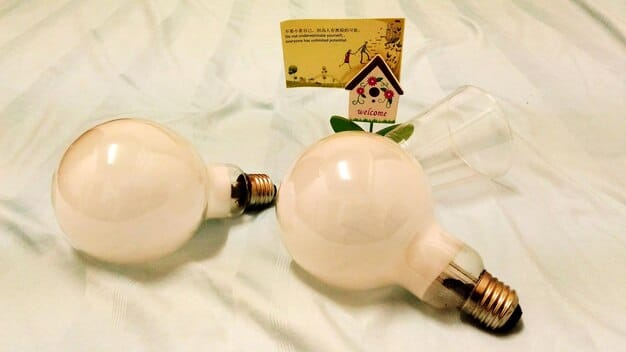 A split image showing a traditional incandescent light bulb versus an energy-efficient LED bulb, illustrating the difference in energy consumption and potential carbon footprint reduction.