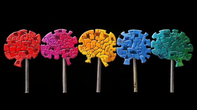 An illustration depicting a brain with puzzle pieces representing different cognitive biases and defense mechanisms, such as confirmation bias, cognitive dissonance, and motivated reasoning, all contributing to climate change denial.