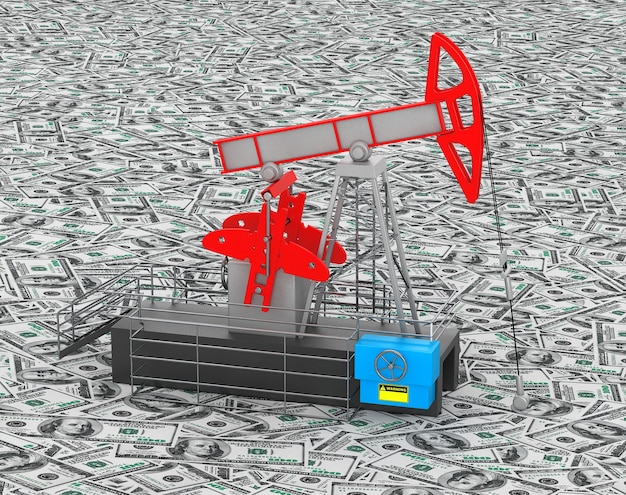 A visual representation of oil rigs and smokestacks with money flowing towards political figures and media outlets, illustrating the influence of vested interests in promoting climate change denial.