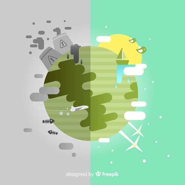 A split image contrasting the potential positive and negative effects of geoengineering. On one side, lush green landscapes and thriving ecosystems represent the benefits. On the other, barren lands and extreme weather events symbolize the potential risks and side effects.