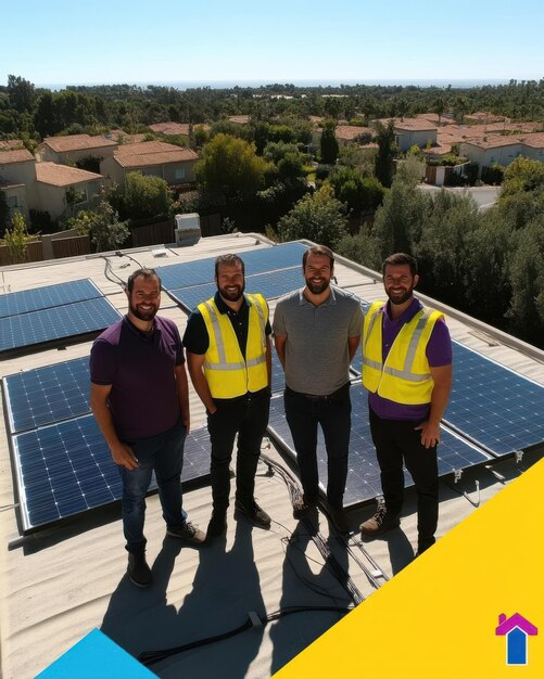 A diverse group of workers installing solar panels on a rooftop, symbolizing the job creation in the renewable energy sector following the US rejoining the Paris Agreement.