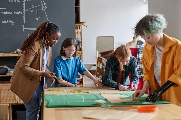 Students in a classroom setting, collaborating on a hands-on project, highlighting the importance of practical skills and innovative education in preparing them for the workforce.