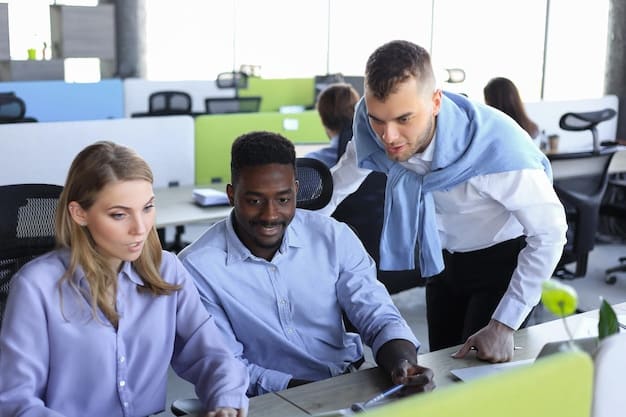 An office setting with employees working collaboratively, using technology to streamline processes. The image should convey efficiency, teamwork, and the use of advanced tools to optimize operations.