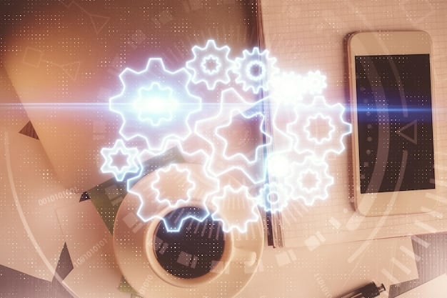 A stylized image showing gears meshing smoothly with digital overlays, representing operational efficiency and technology integration, perhaps with financial metrics improving in the background.