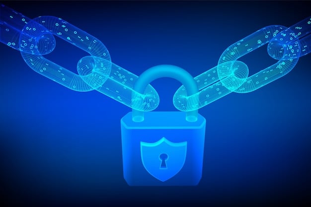 A digital illustration showing a lock icon over a network of interconnected data points, with arrows indicating secure data flow and encryption. The background is a subtle grid pattern, emphasizing digital security and privacy.