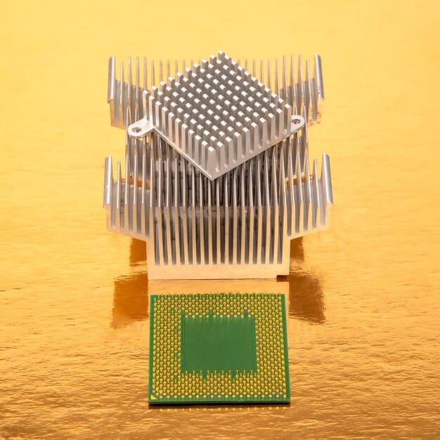 A photograph of the White House with a superimposed graphic of a silicon chip, symbolizing the government's investment in semiconductor manufacturing. Focus on the iconic architecture and the integration of technology and policy.