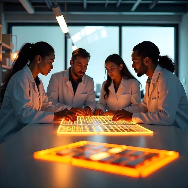 A diverse group of scientists and researchers collaborating on AI projects, with holographic representations of AI models and data visualizations in the background. This emphasizes the collaborative and inclusive nature of the AI research investment.