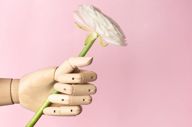 A robotic hand made of translucent, flexible material gently holding a fragile object (e.g., an egg or a flower). The focus is on the robot's delicate touch and advanced material.