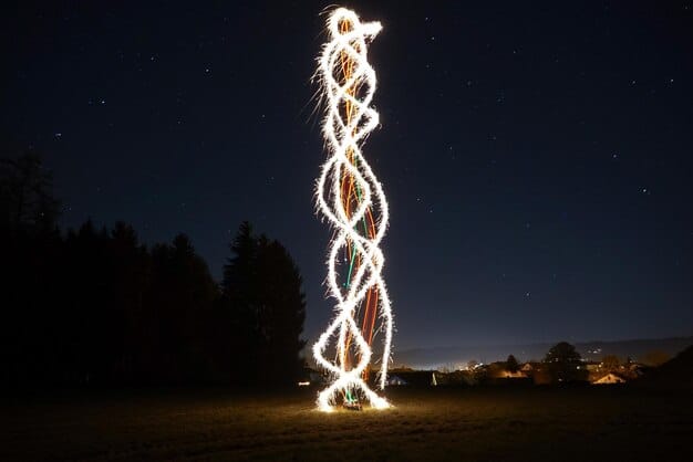 A visually striking image showing a DNA helix glowing against a dark background, surrounded by abstract representations of data points and medical symbols, illustrating the complexity and potential of genomic medicine.