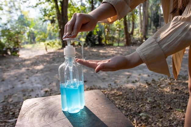 A detailed shot of hands collecting a water sample from a clear stream, with clean testing bottles visible, suggesting scientific environmental monitoring.